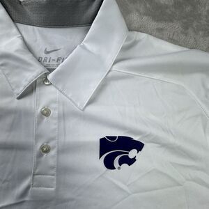 Nike Dri-FIT Polo Shirt L White Kansas State Wildcats KSU Logo Golf NWT